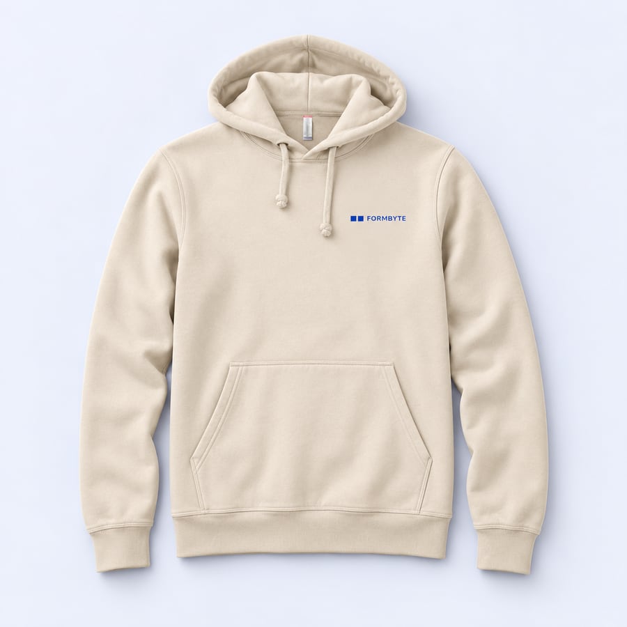Ljusbeige hoodie med blå FORMBYTE-logotyp