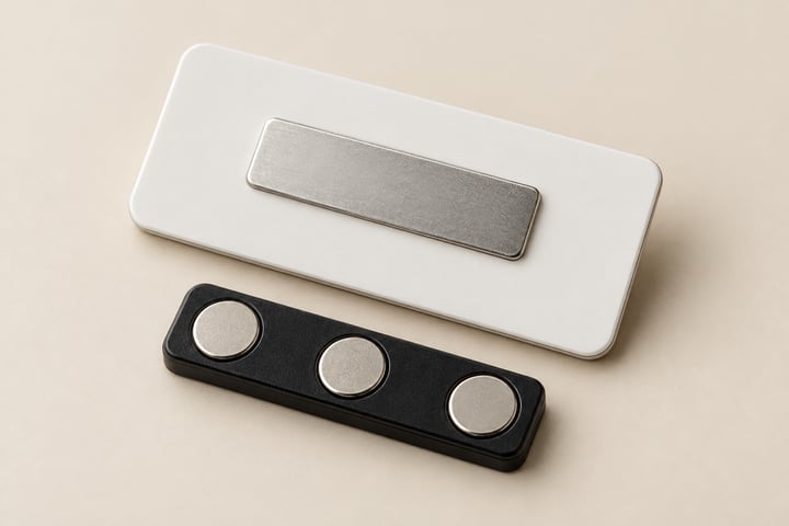 Namnbrickans baksida med magnet